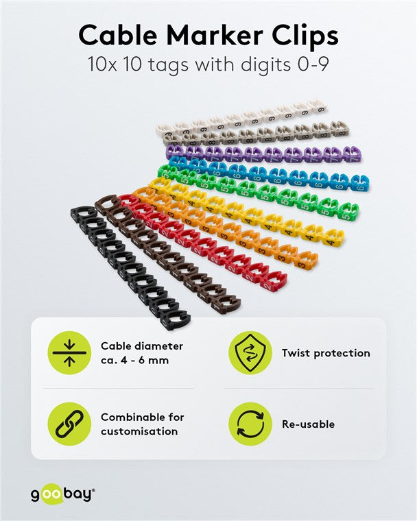 Kabelmarker-Clips "Ziffern 0-9", für Kabeldurchmesser von 5,6 - 7,4 mm