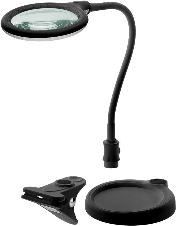 LED stand/clamp magnifying lamp, 6 W, black