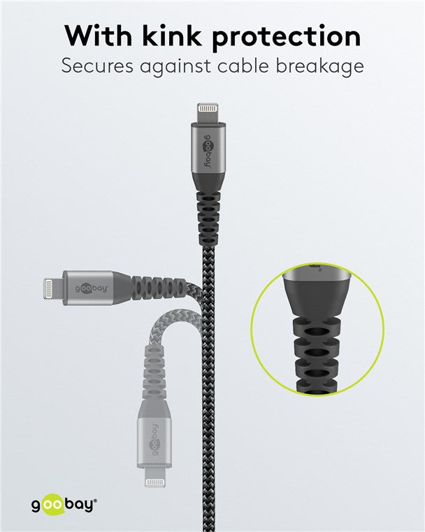Lightning USB-A textile cable with metal connectors, 0.5 m