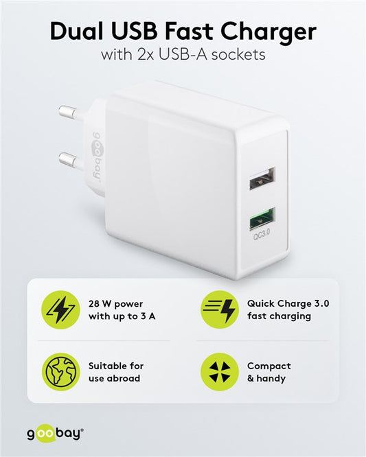 USB-A QC Dual-Schnellladegerät (28 W) weiß