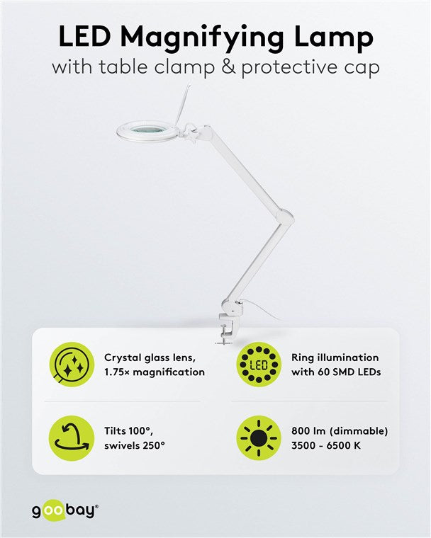 LED clamp magnifying lamp, 10 W, white