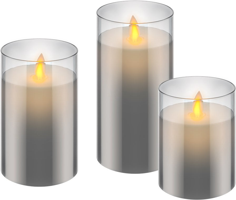 Set of 3 LED real wax candles in glass
