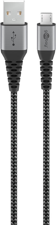 Micro USB to USB-A textile cable with metal connectors (space gray/silver), 2 m