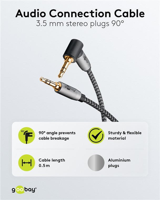 Ses bağlantı kablosu AUX, 3,5 mm stereo, 90°, 0,5 m