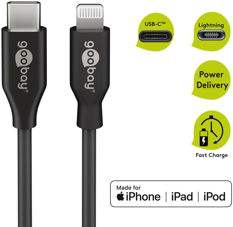 Lightning USB-C™ Lade- und Synchronisationskabel, 0,5 m, schwarz