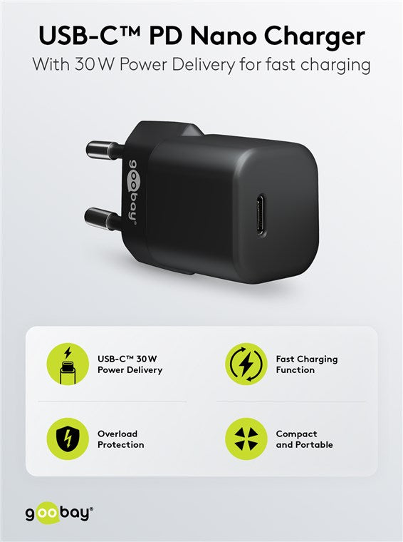 USB-C™ PD GaN Schnellladegerät Nano (30 W) schwarz