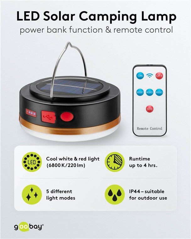 LED solar camping lamp with IR remote control
