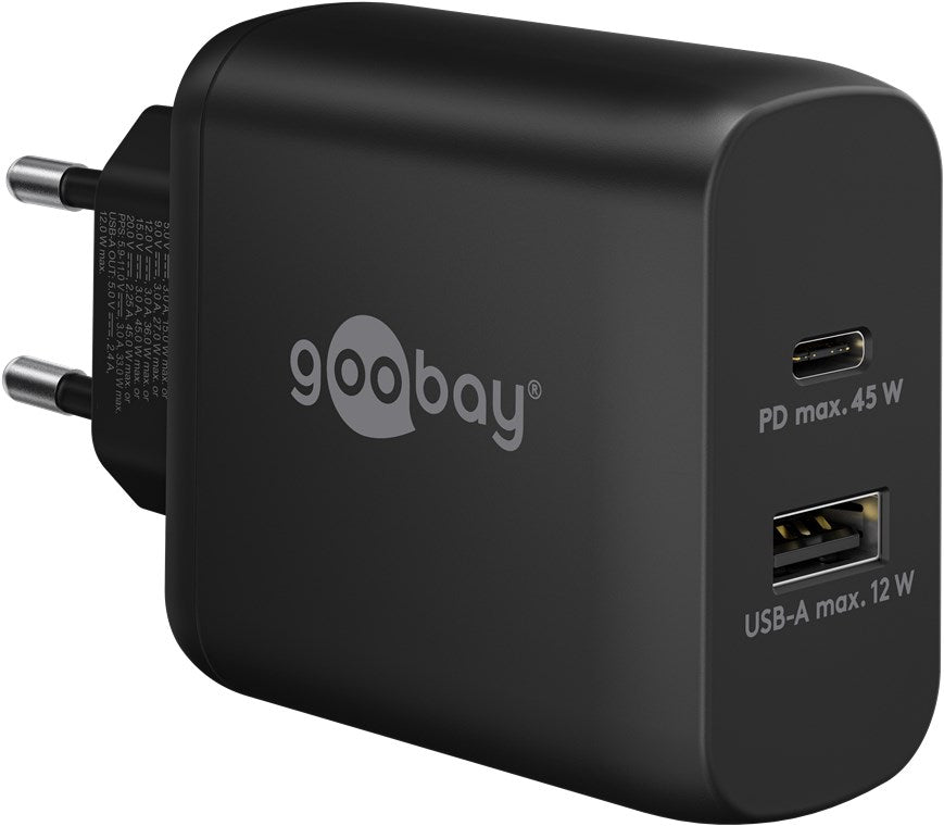 USB-C™ PD GaN Dual-Schnellladegerät (45 W) schwarz