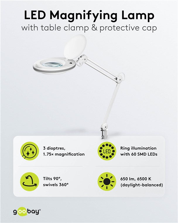 LED clamp magnifying lamp, 8 W, white