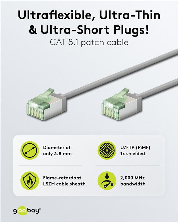 Ultraflexibles CAT 8.1 Patchkabel, slim, U/FTP, grau