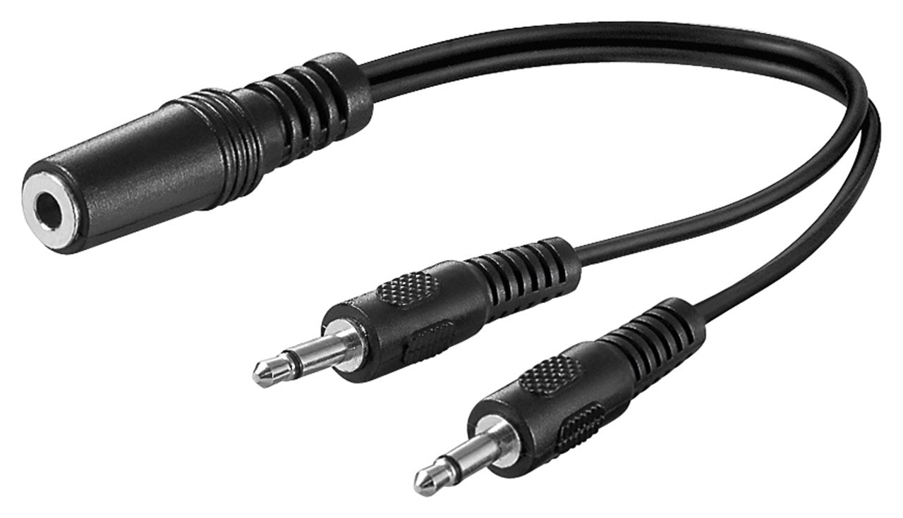 Ses Y kablosu adaptörü 3,5 mm, 1x stereo soketten 2x mono fişe