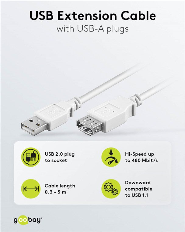 USB-A-Verlängerung, 3 m, weiß