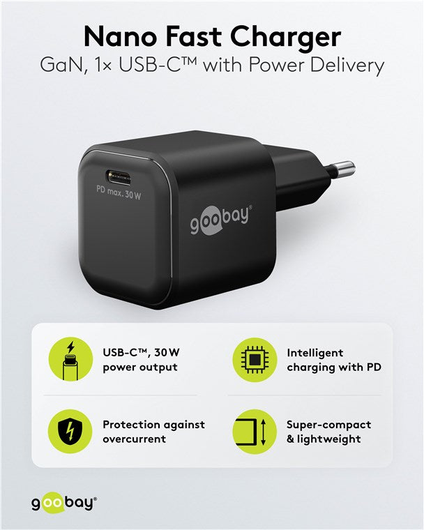 USB-C™ PD GaN Schnellladegerät Nano (30 W) schwarz