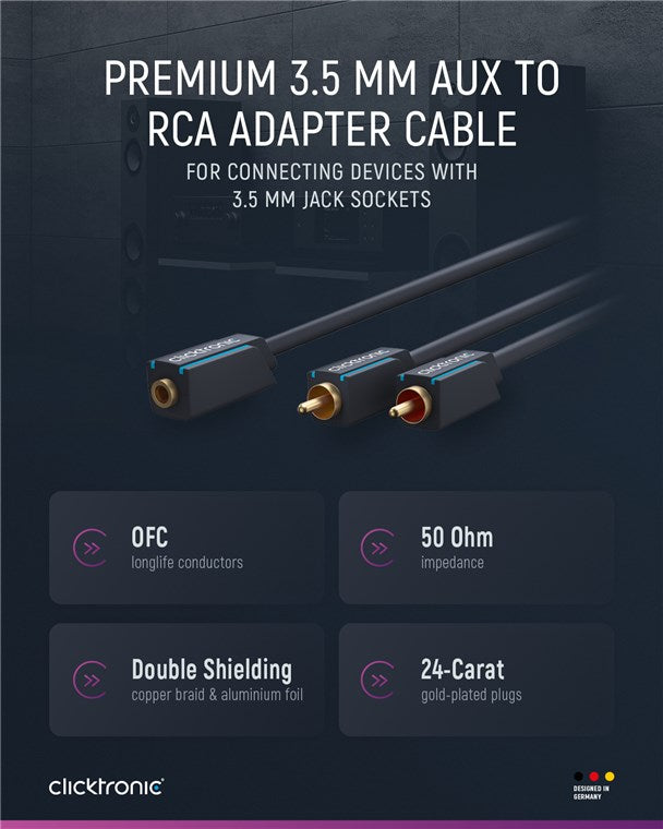 3,5-mm-AUX-auf-Cinch-Adapterkabel, stereo