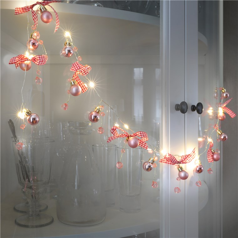 10 LED silver wire fairy lights "Balls & Bows"