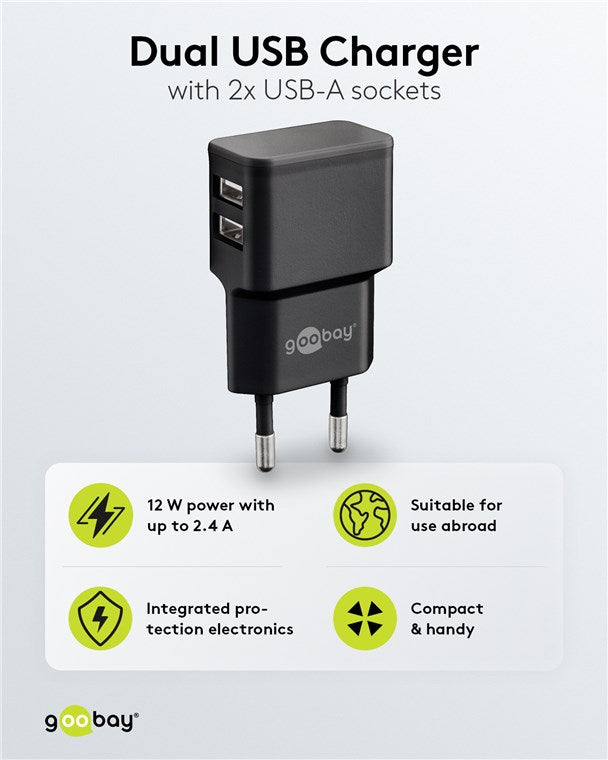 USB-A Dual-Ladegerät (12 W) schwarz