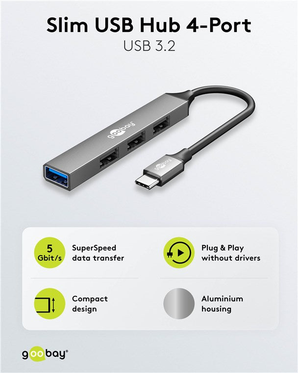 Slim 4-Port USB-Hub, USB-C™ auf USB-A, 5 Gbit/s