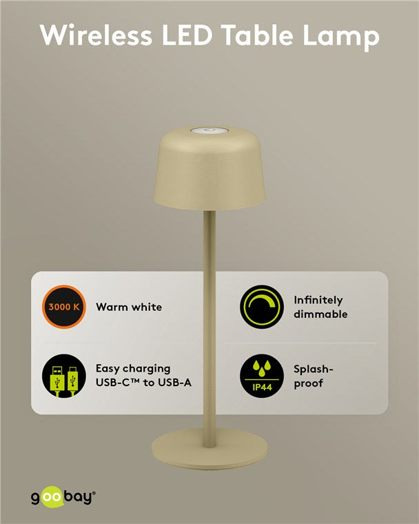 Kabellose LED-Tischleuchte, Größe S, 25 cm, beige