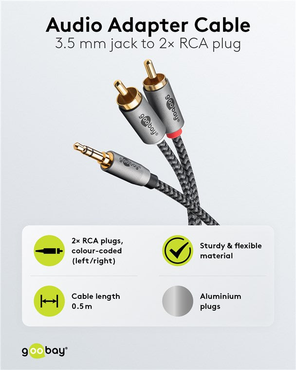 Audio Adapterkabel AUX, 3,5-mm-Klinke zu Stereo-Cinch-Stecker, 0,5 m