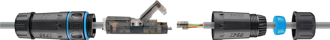 Outdoor (IP68) network cable connector, CAT 6A UTP unshielded