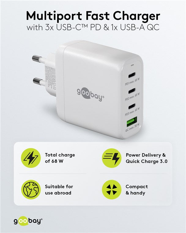 USB-C™ PD GaN Multiport-Schnellladegerät (68 W) weiß
