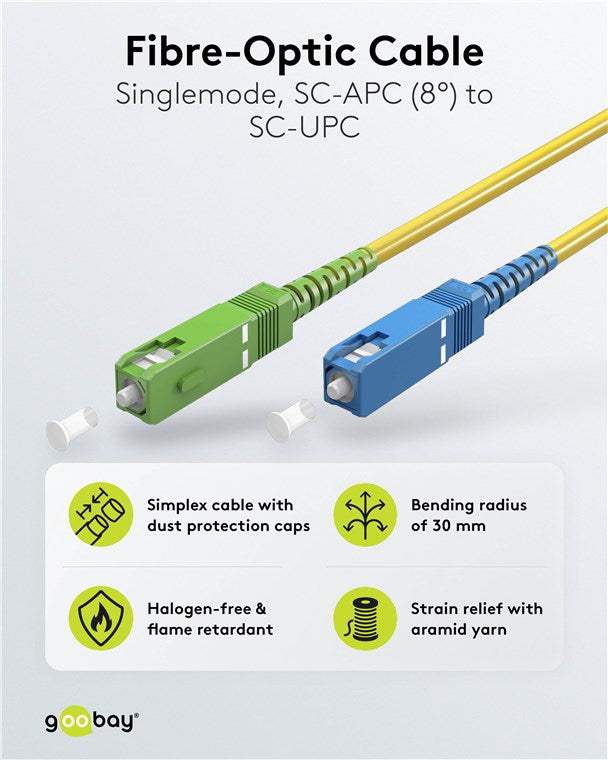 Fiber optic cable (FTTH), Singlemode (OS2) Yellow, (Simplex), 3 m