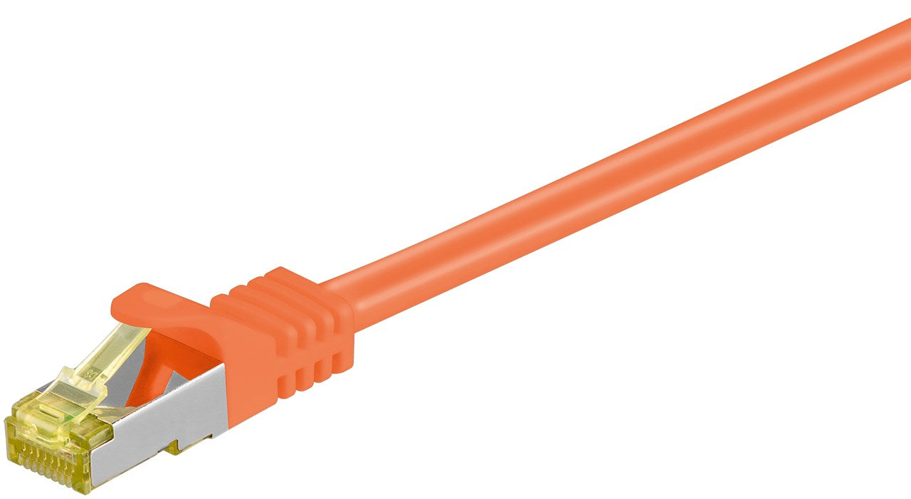 RJ45 patch cable CAT 6A S/FTP (PiMF), 500 MHz with CAT 7 raw cable, orange