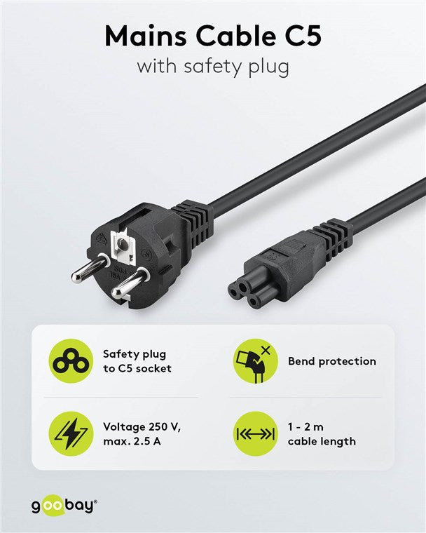 Netzkabel mit Schutzkontakt, 1,8 m, schwarz, (3*0,75 mm²)