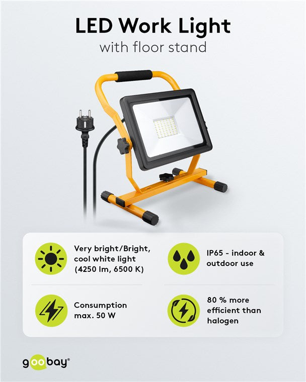 LED construction spotlight with stand, 50 W