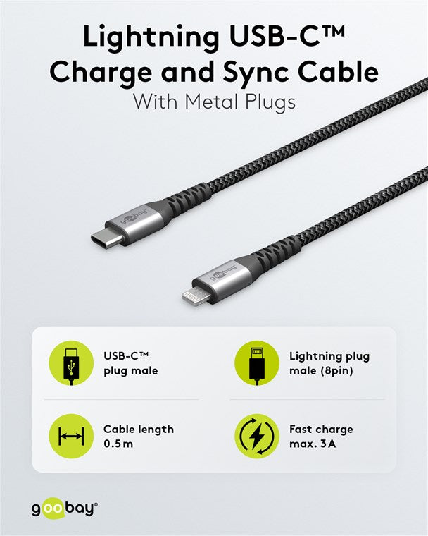 Lightning USB-C™ Textilkabel mit Metallsteckern, 0,5 m