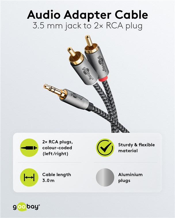 Audio Adapterkabel AUX, 3,5mm-Klinke zu Stereo-Cinch-Stecker, 3 m