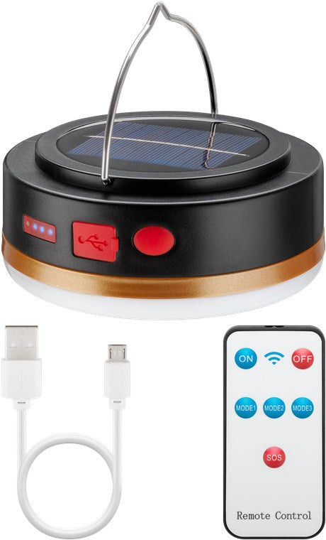 LED solar camping lamp with IR remote control