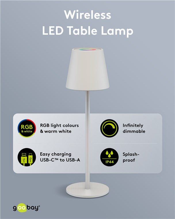 Kabellose LED-Tischleuchte RGBW, weiß