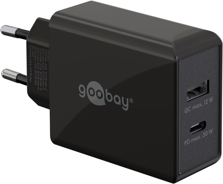 USB-C™ PD dual fast charger (30W) black