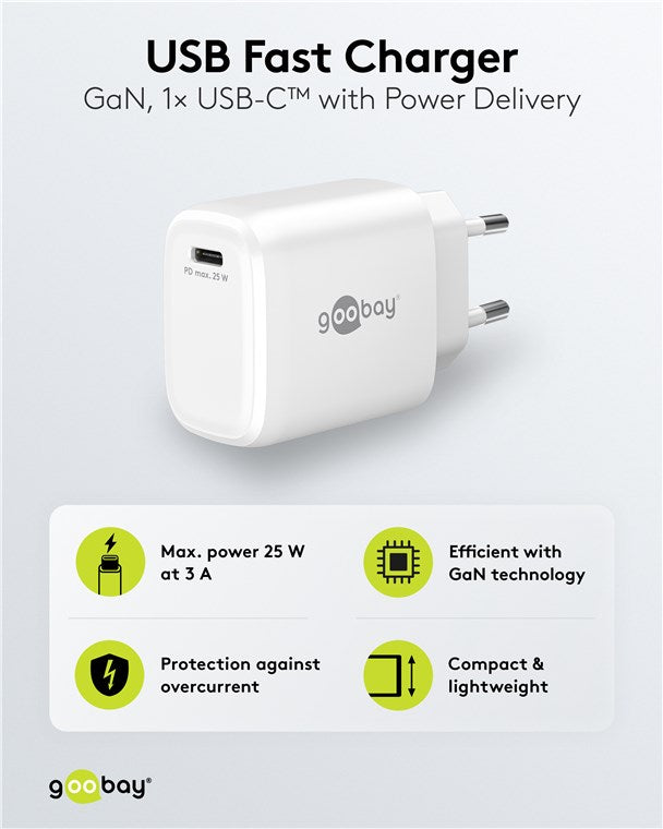 USB-C™ PD GaN Schnellladegerät (25 W) weiß