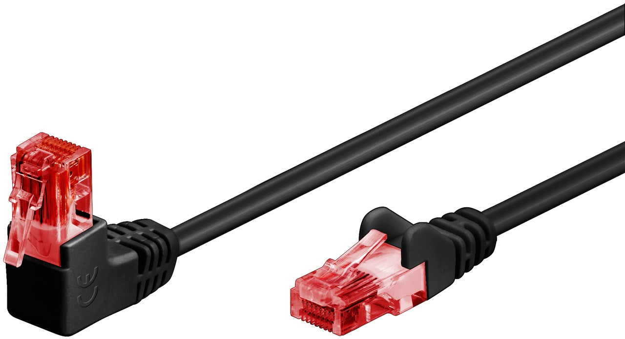 CAT 6 patch cable 1x 90° angled, U/UTP, black