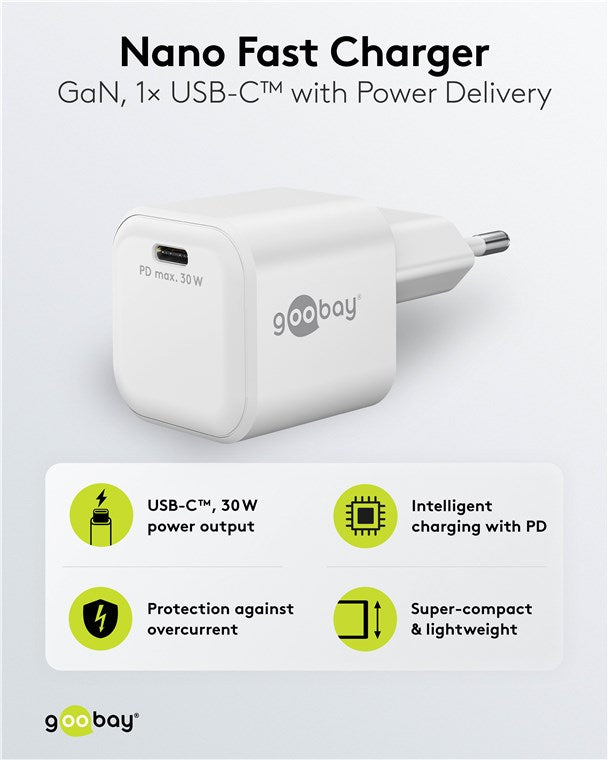 USB-C™ PD GaN Schnellladegerät Nano (30 W) weiß