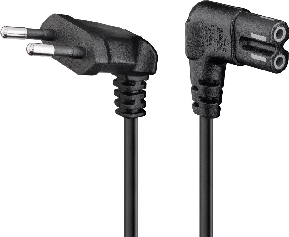Açılı Euro fişli bağlantı kablosu, 0,3 m, siyah