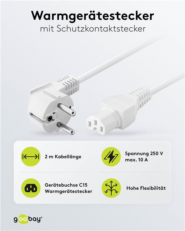 Warmgeräte-Anschlusskabel, 2 m, Weiß, (3*0,75 mm²)