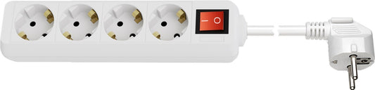 4-way power strip with switch, 1.5 m, white