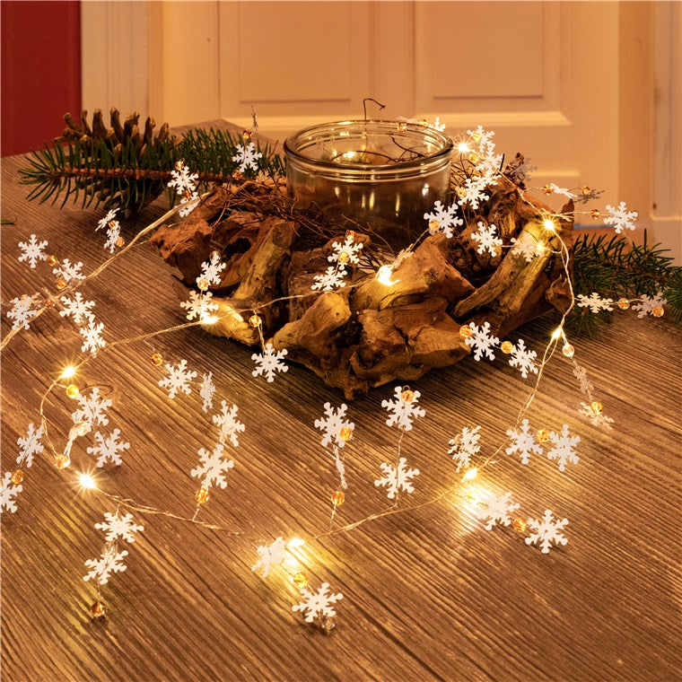10 LED silver wire fairy lights "Snowflakes"
