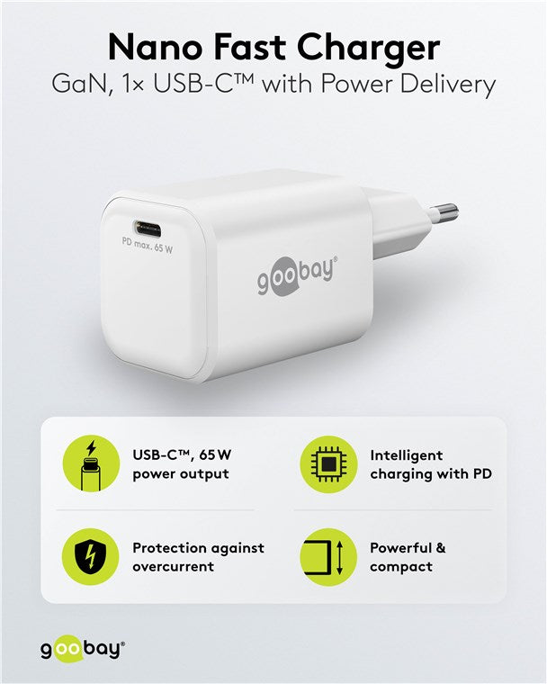 USB-C™ PD GaN Schnellladegerät Nano (65 W) weiß