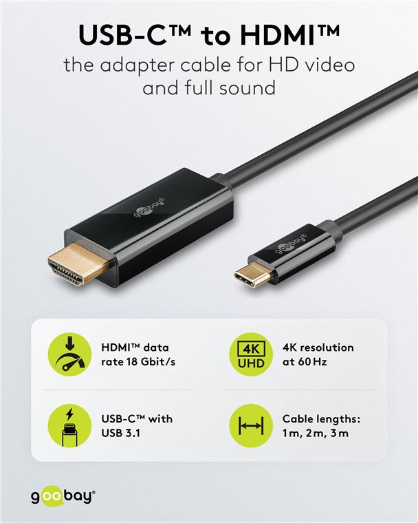 USB-C™-auf-HDMI™-Kabel 4K @ 60 Hz, 3 m, schwarz