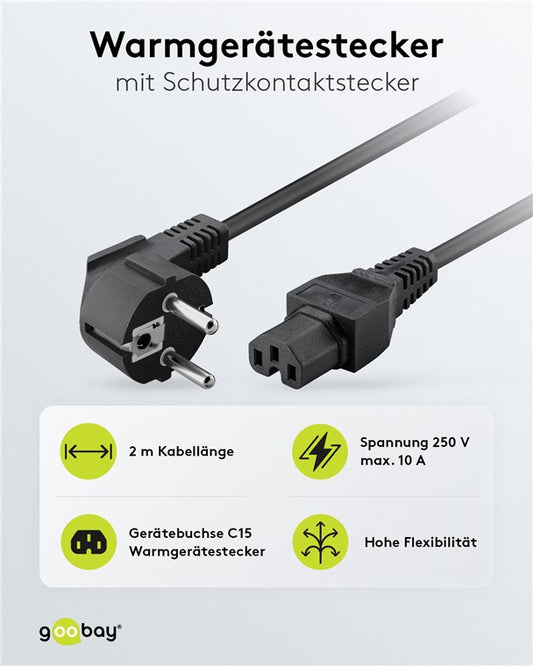 Warmgeräte-Anschlusskabel, 2 m, Schwarz, (3*0,75 mm²)