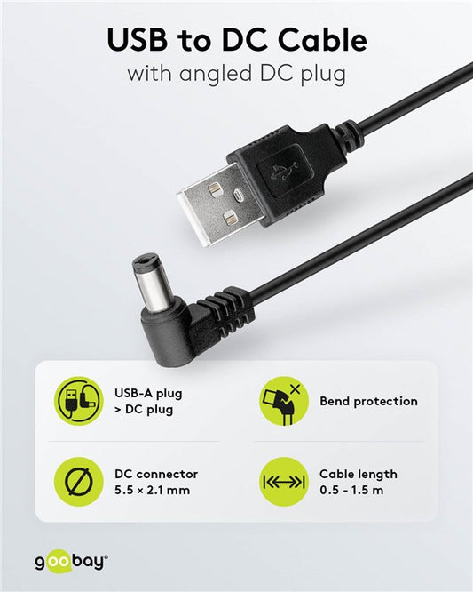 USB-auf-DC-Kabel 5 V/1 A, 0,5 m