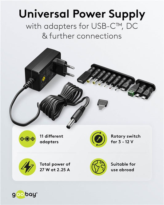 Universal-Netzteil (3 V - 12 V, max. 27 W / 2,25 A)