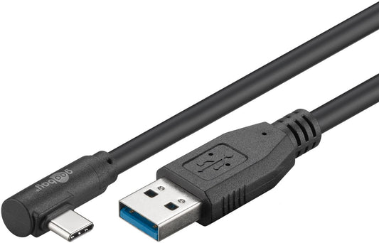 USB 3.0 USB-C™ - USB-A kablosu 90°, 2 m, siyah