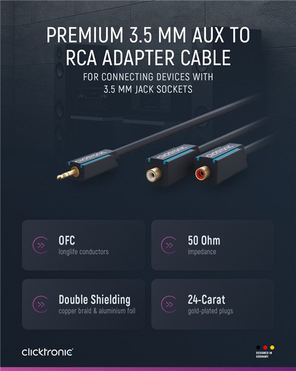 3,5-mm-AUX-auf-Cinch-Adapterkabel, stereo