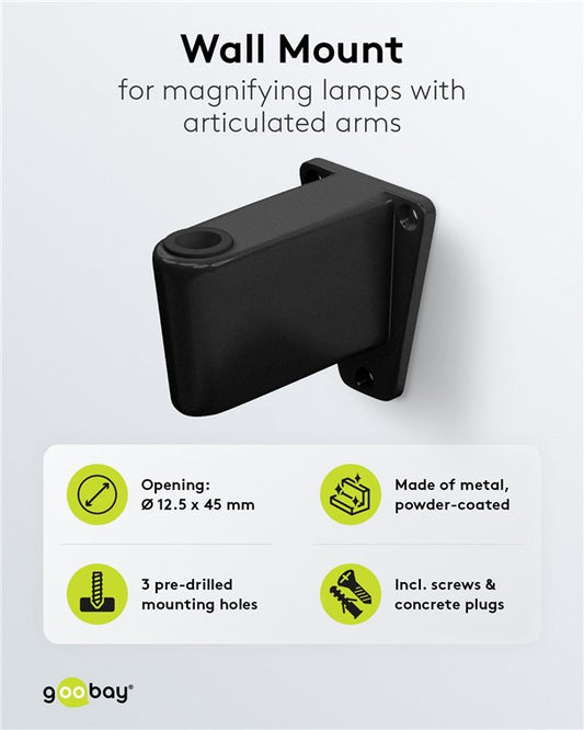 Wall bracket for magnifying lamps with articulated arm, black