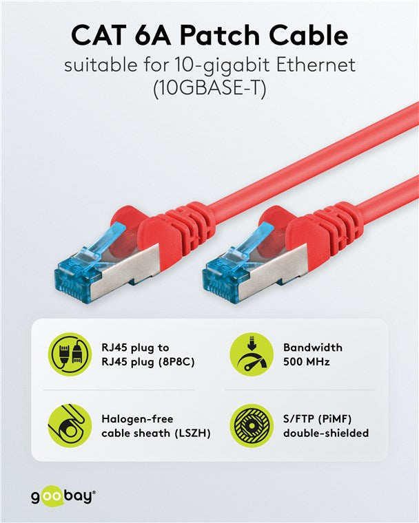 CAT 6A Patchkabel, S/FTP (PiMF), rot